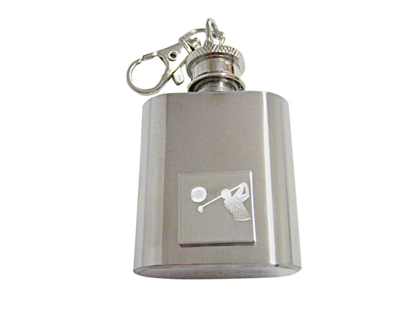 Silver Toned Etched Golfer 1 Oz. Stainless Steel Key Chain Flask