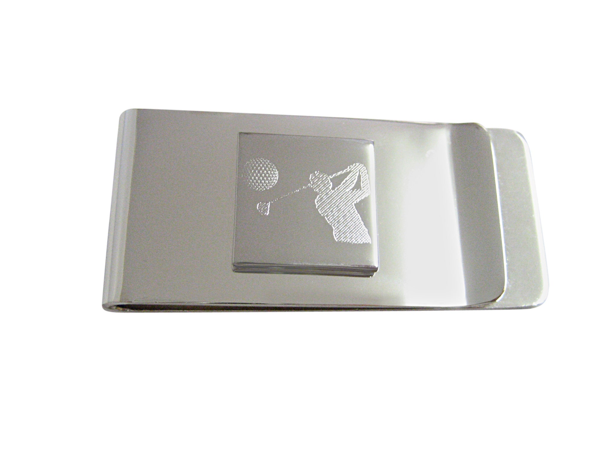 Silver Toned Etched Golfer Money Clip
