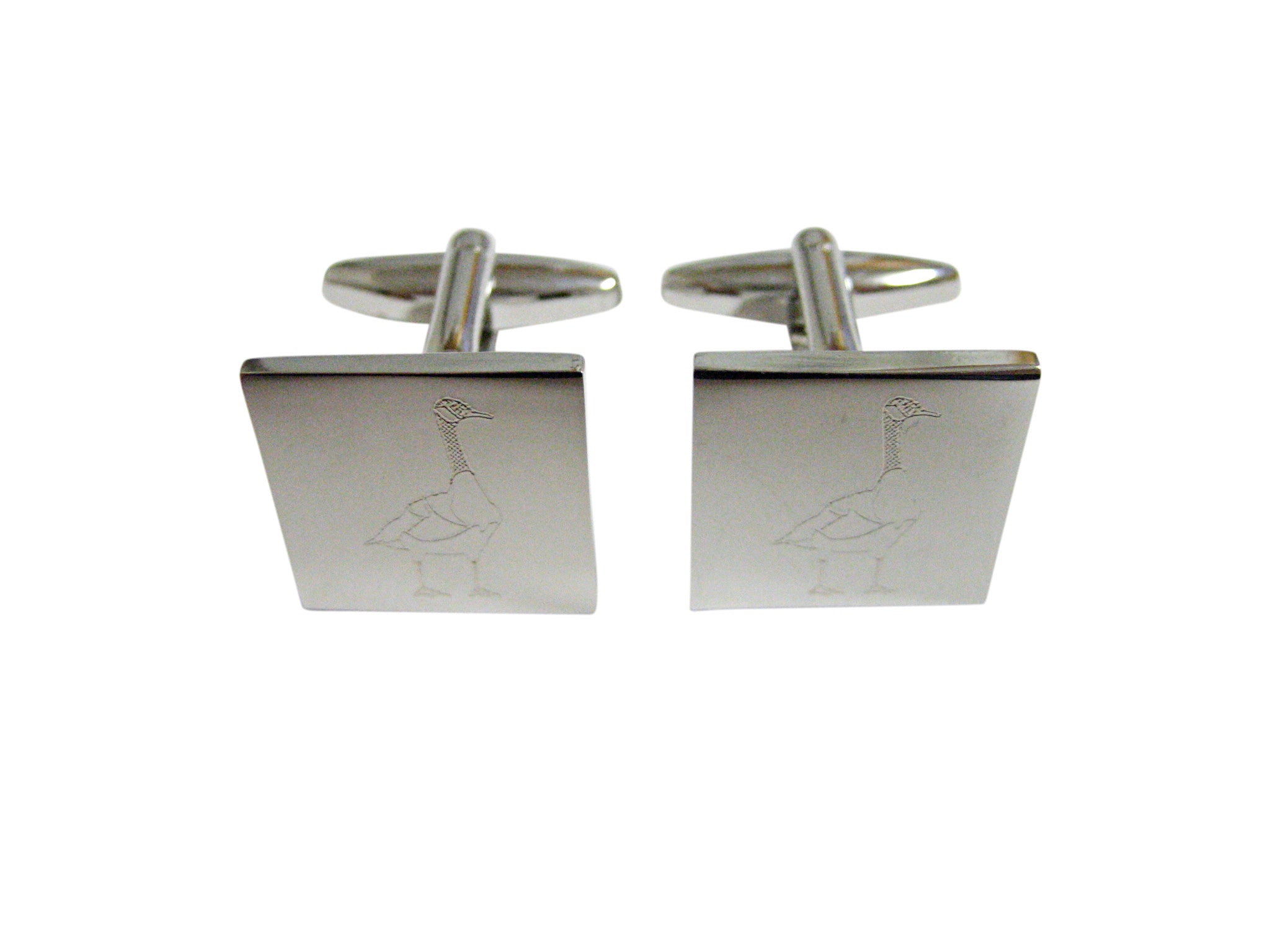 Silver Toned Etched Goose Bird Cufflinks