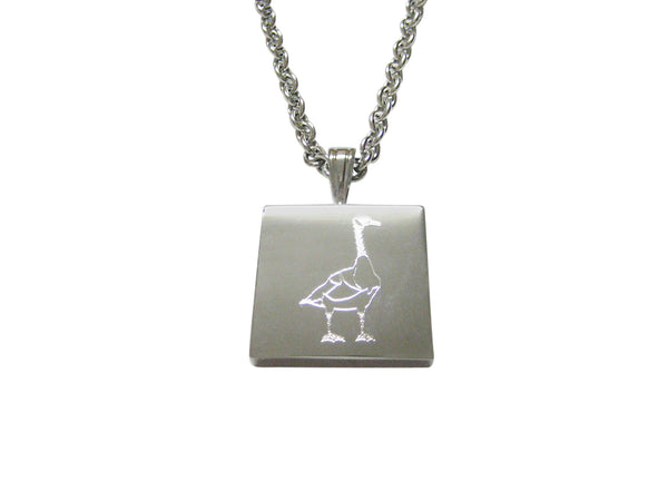 Silver Toned Etched Goose Bird Pendant Necklace