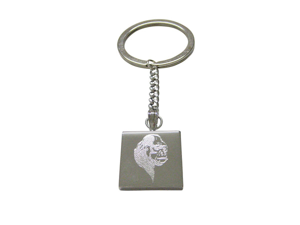 Silver Toned Etched Gorilla Head Keychain