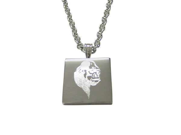 Silver Toned Etched Gorilla Head Pendant Necklace