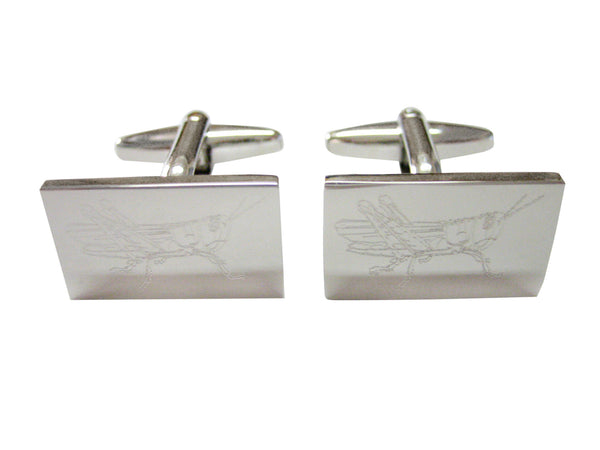 Silver Toned Etched Grasshopper Locust Insect Cufflinks