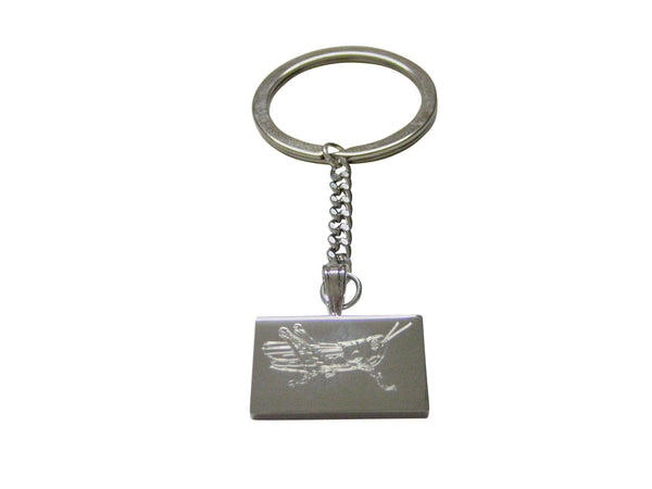 Silver Toned Etched Grasshopper Locust Insect Keychain