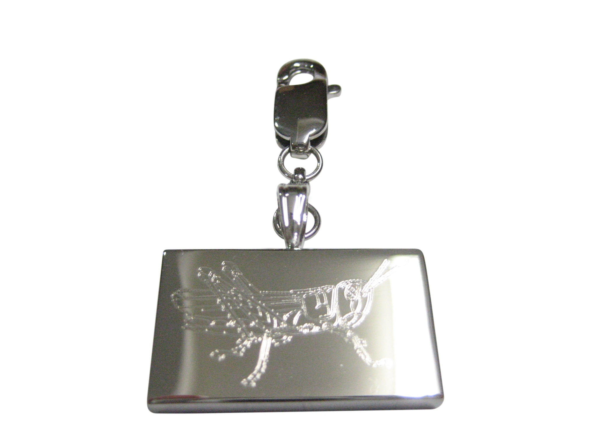 Silver Toned Etched Grasshopper Locust Insect Pendant Zipper Pull Charm