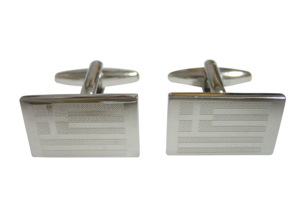 Silver Toned Etched Greece Flag Cufflinks