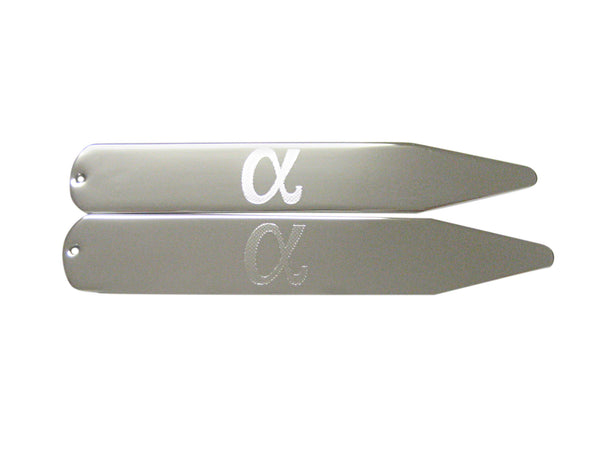 Silver Toned Etched Greek Letter Alpha Collar Stays