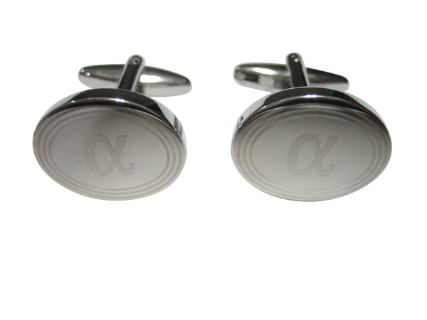 Silver Toned Etched Greek Letter Alpha Oval Cufflinks