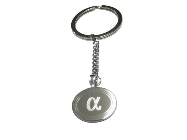 Silver Toned Etched Greek Letter Alpha Oval Keychain