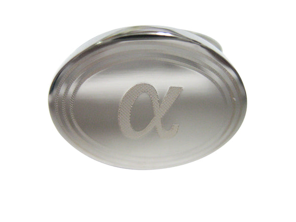 Silver Toned Etched Greek Letter Alpha Oval Pendant Adjustable Size Fashion Ring