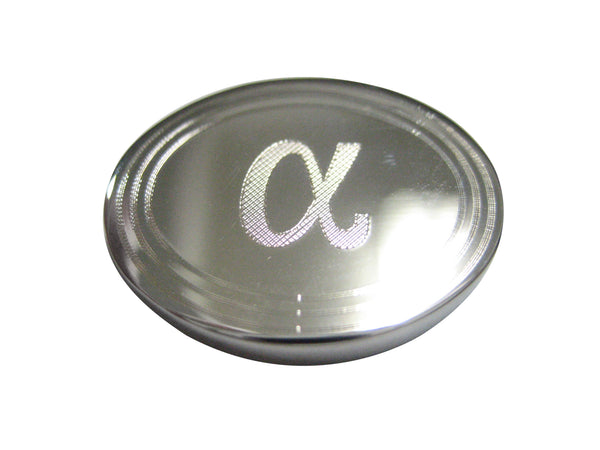Silver Toned Etched Greek Letter Alpha Oval Pendant Magnet