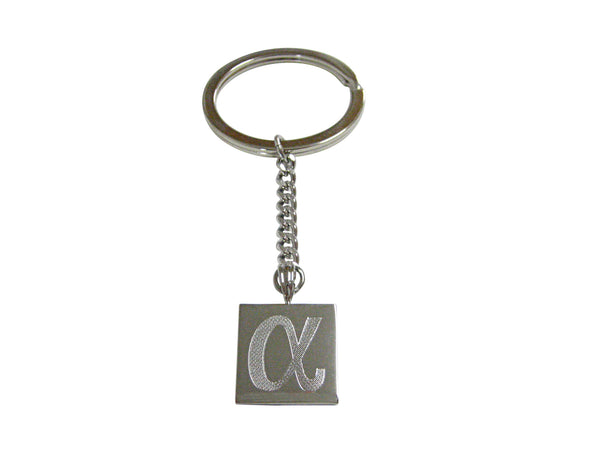 Silver Toned Etched Greek Letter Alpha Pendant Keychain