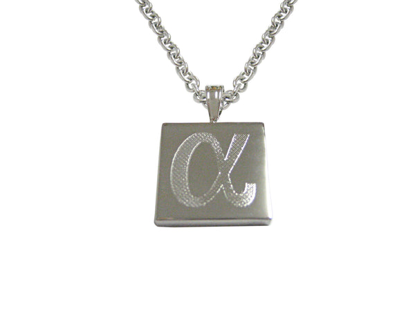 Silver Toned Etched Greek Letter Alpha Pendant Necklace