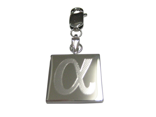 Silver Toned Etched Greek Letter Alpha Pendant Zipper Pull Charm
