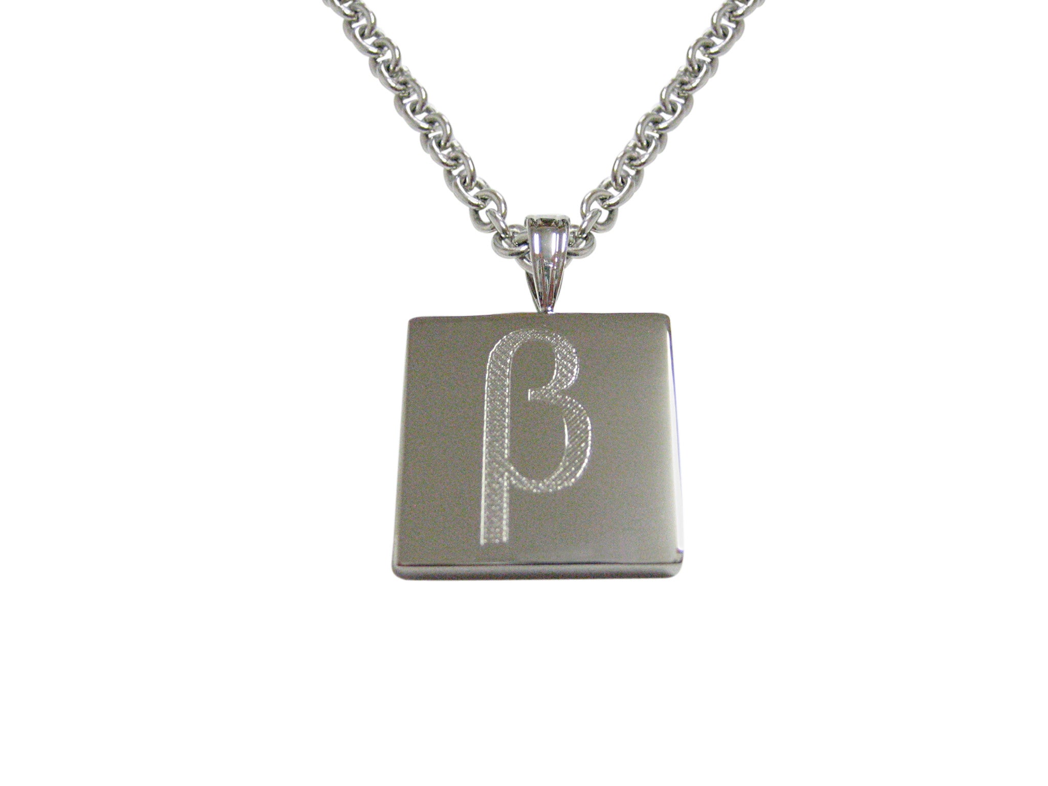 Silver Toned Etched Greek Letter Beta Pendant Necklace