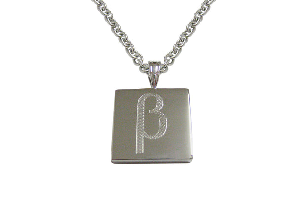Silver Toned Etched Greek Letter Beta Pendant Necklace