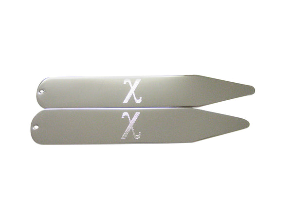 Silver Toned Etched Greek Letter Chi Collar Stays