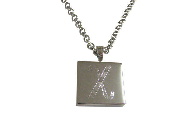 Silver Toned Etched Greek Letter Chi Pendant Necklace
