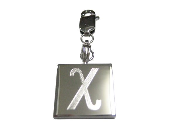 Silver Toned Etched Greek Letter Chi Pendant Zipper Pull Charm