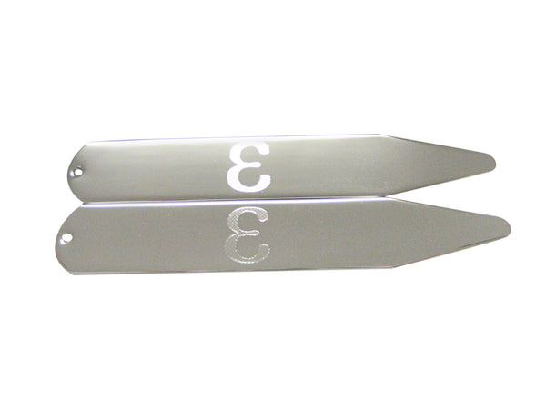 Silver Toned Etched Greek Letter Epsilon Collar Stays