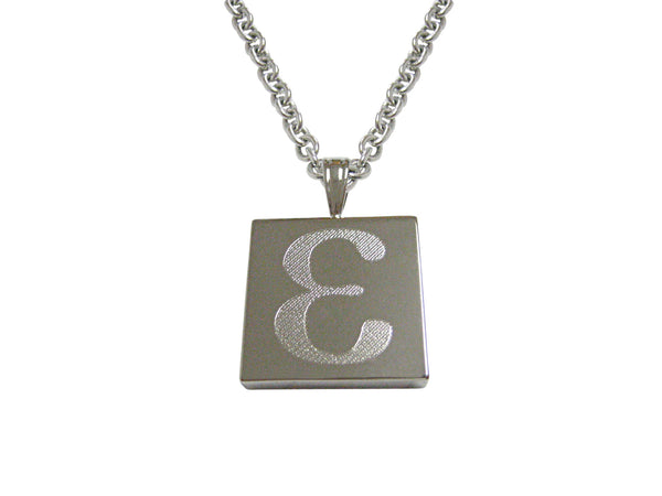 Silver Toned Etched Greek Letter Epsilon Pendant Necklace
