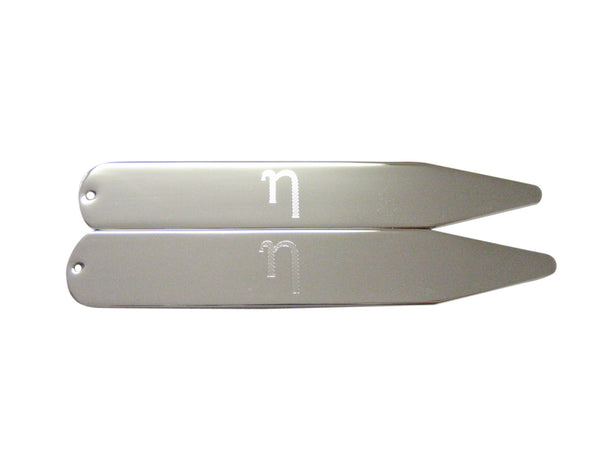 Silver Toned Etched Greek Letter Eta Collar Stays