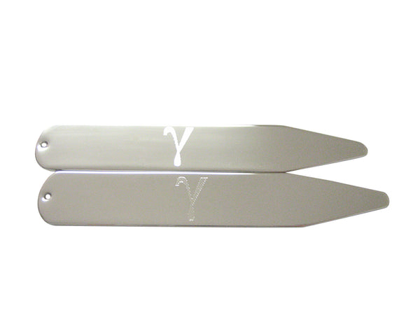 Silver Toned Etched Greek Letter Gamma Collar Stays