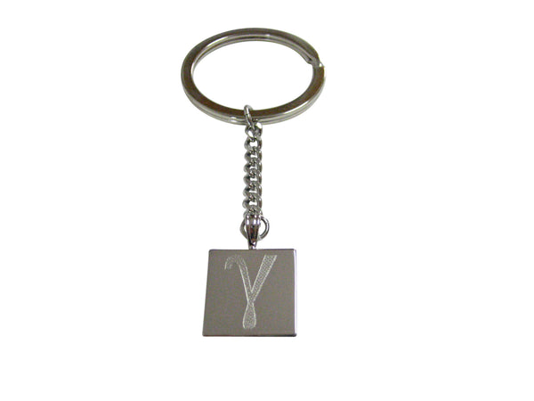 Silver Toned Etched Greek Letter Gamma Pendant Keychain