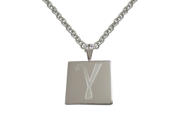 Silver Toned Etched Greek Letter Gamma Pendant Necklace