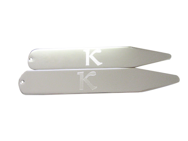 Silver Toned Etched Greek Letter Kappa Collar Stays