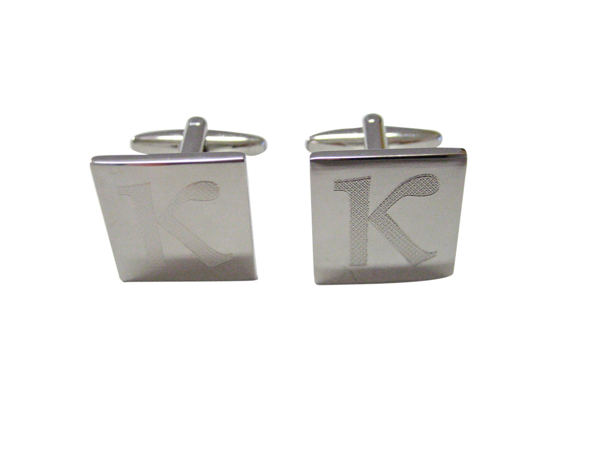 Silver Toned Etched Greek Letter Kappa Cufflinks