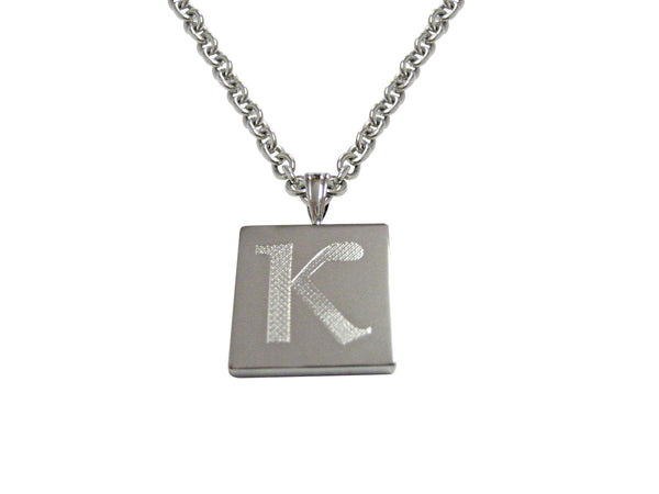 Silver Toned Etched Greek Letter Kappa Pendant Necklace