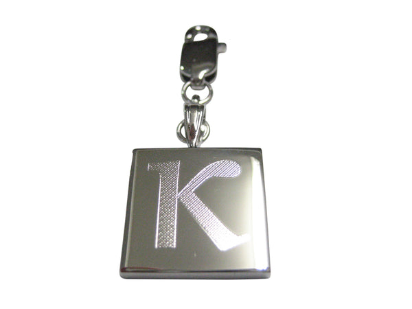 Silver Toned Etched Greek Letter Kappa Pendant Zipper Pull Charm