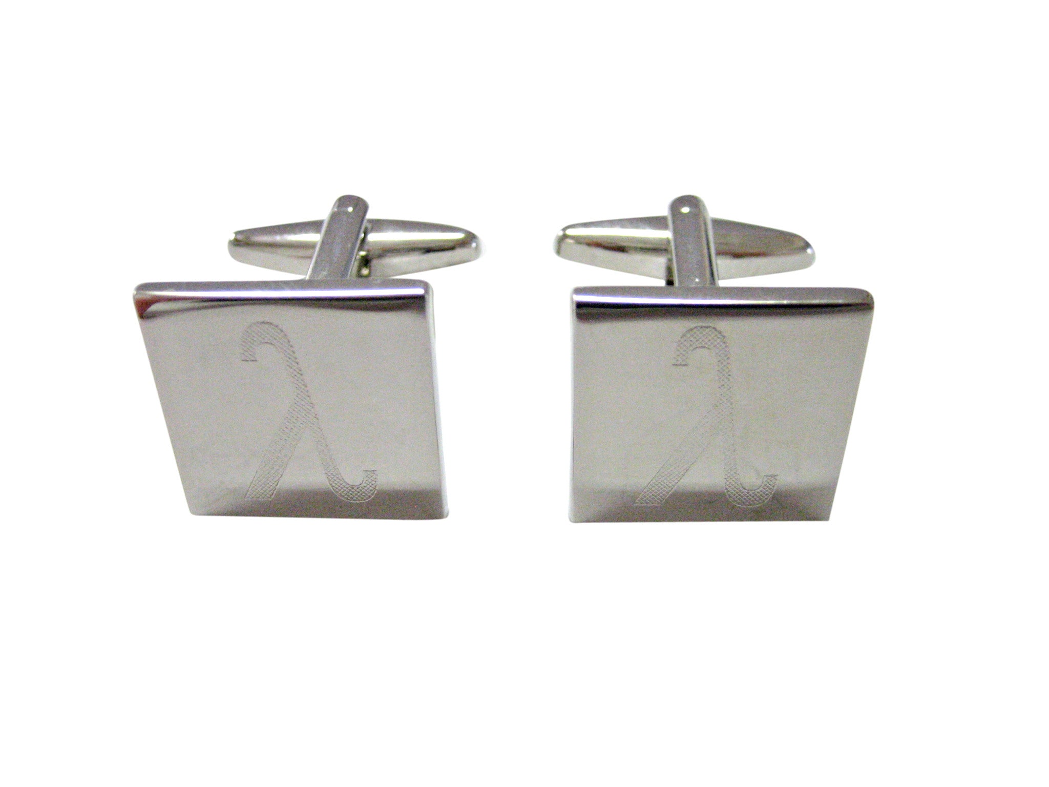 Silver Toned Etched Greek Letter Lambda Cufflinks