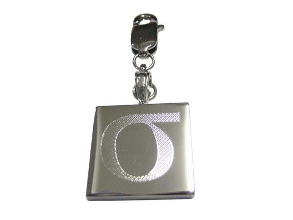 Silver Toned Etched Greek Letter Lowercase Sigma Pendant Zipper Pull Charm