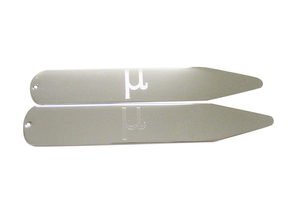 Silver Toned Etched Greek Letter Mu Collar Stays