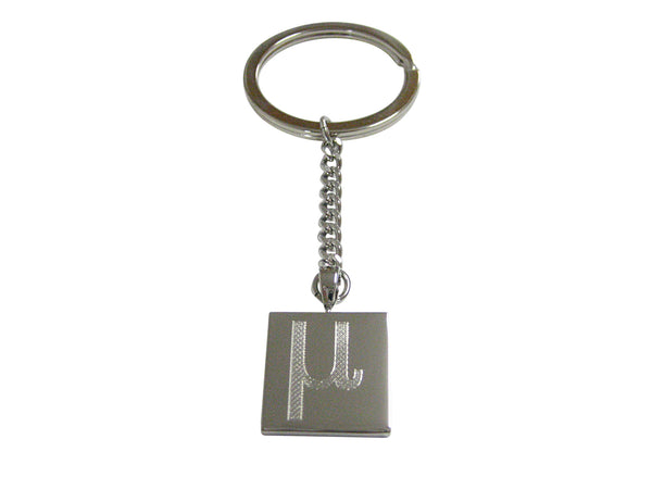 Silver Toned Etched Greek Letter Mu Pendant Keychain