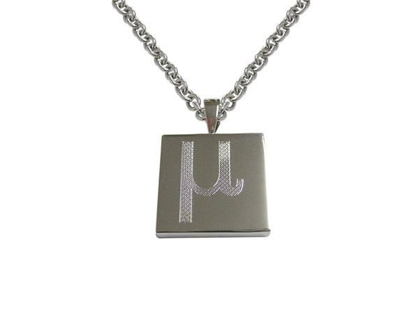 Silver Toned Etched Greek Letter Mu Pendant Necklace