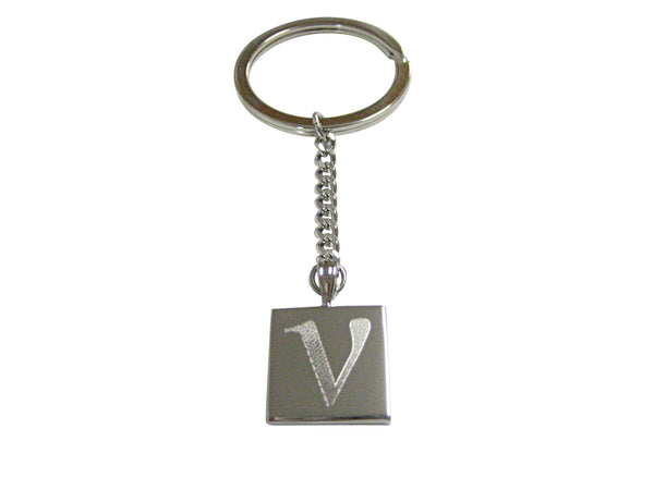 Silver Toned Etched Greek Letter Nu Pendant Keychain