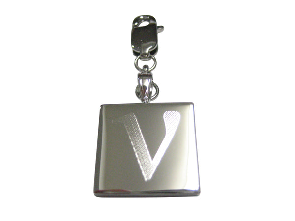 Silver Toned Etched Greek Letter Nu Pendant Zipper Pull Charm