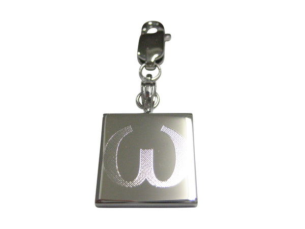 Silver Toned Etched Greek Letter Omega Pendant Zipper Pull Charm