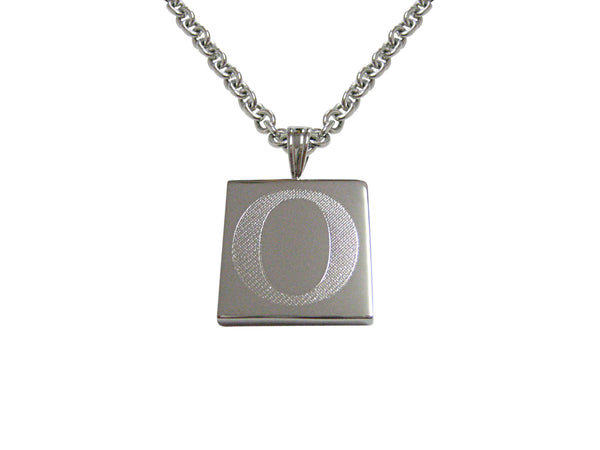 Silver Toned Etched Greek Letter Omicron Pendant Necklace
