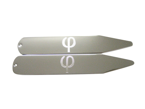 Silver Toned Etched Greek Letter Phi Collar Stays