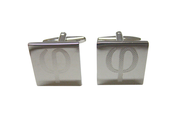 Silver Toned Etched Greek Letter Phi Cufflinks