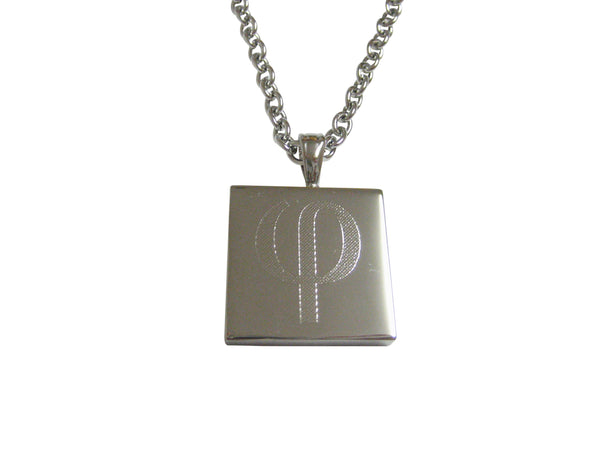 Silver Toned Etched Greek Letter Phi Pendant Necklace
