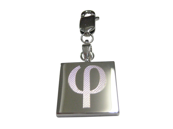 Silver Toned Etched Greek Letter Phi Pendant Zipper Pull Charm