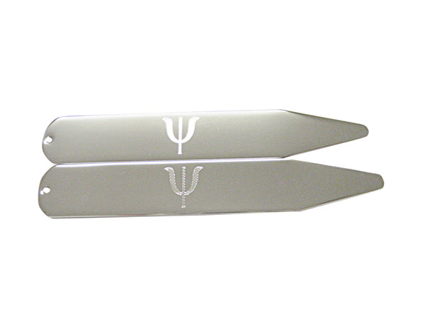 Silver Toned Etched Greek Letter Psi Collar Stays