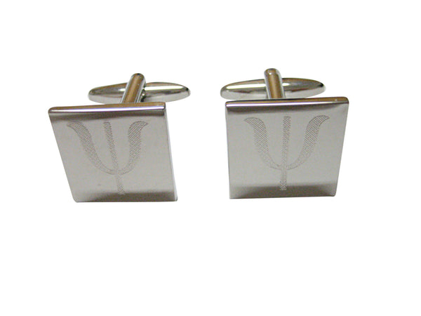 Silver Toned Etched Greek Letter Psi Cufflinks