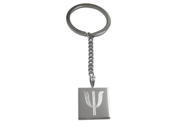 Silver Toned Etched Greek Letter Psi Pendant Keychain