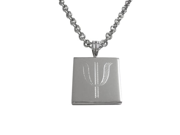 Silver Toned Etched Greek Letter Psi Pendant Necklace